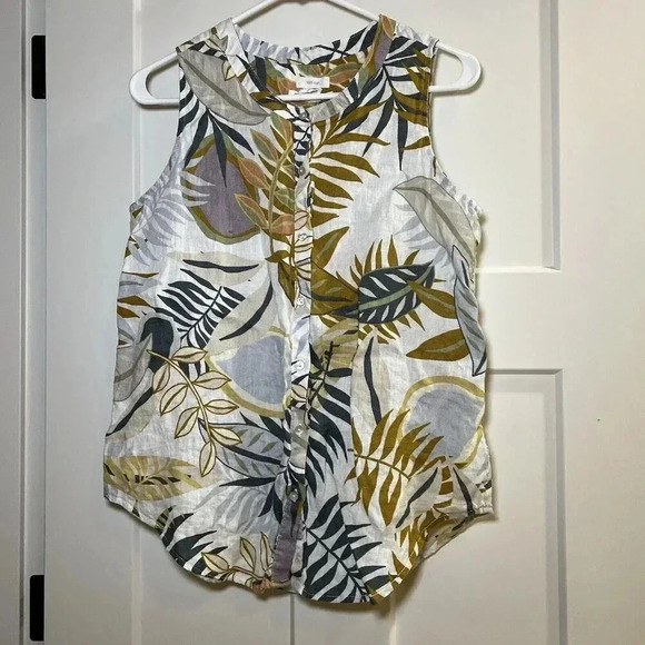 C & C CALIFORNIA LINEN SLEEVELESS TUNIC TROPICAL LEAF PRINT WOMENS Size S - Picture 1 of 8